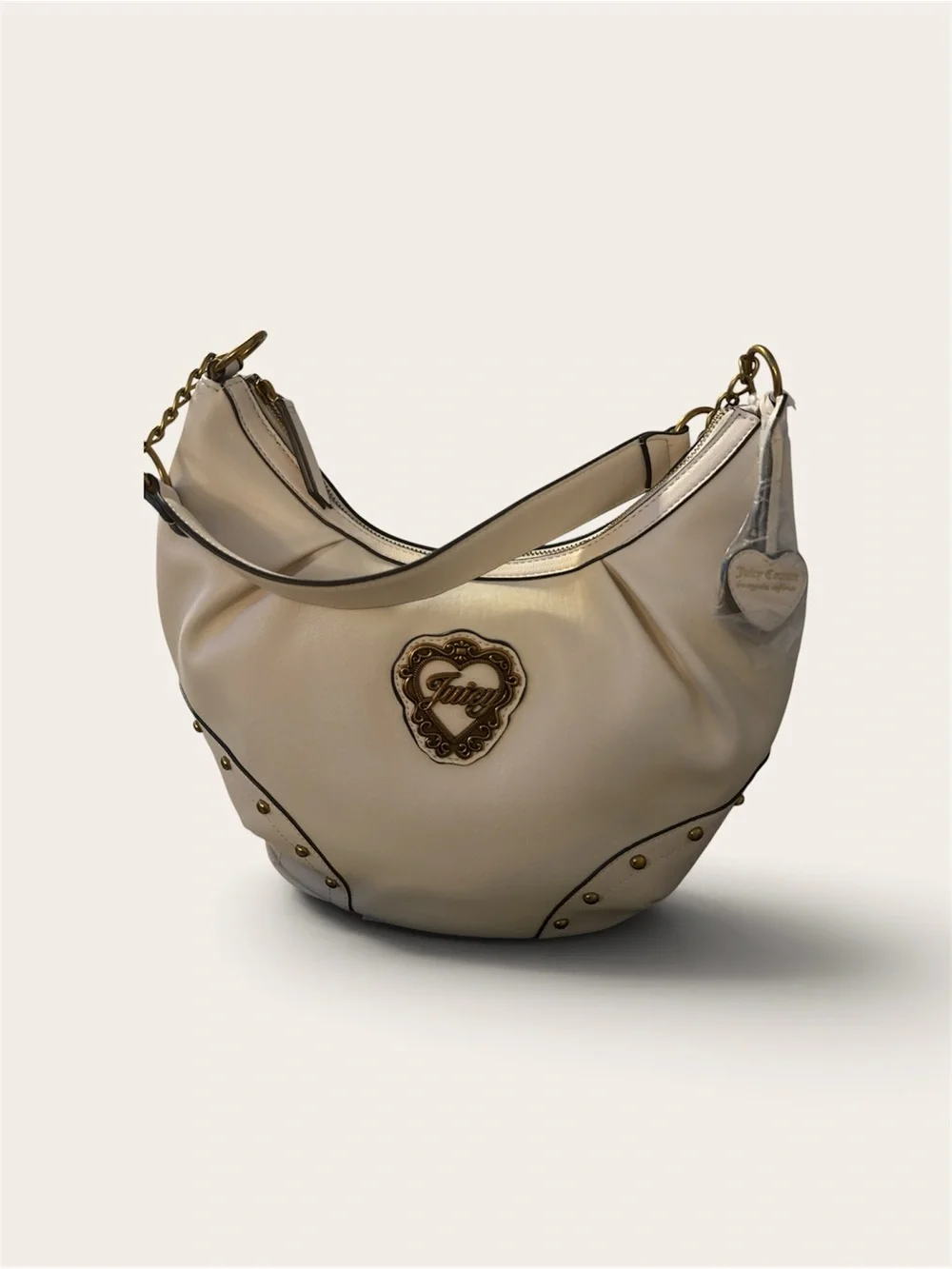 Juicy Couture Beige Shoulder Hobo Bag with Heart Medallion